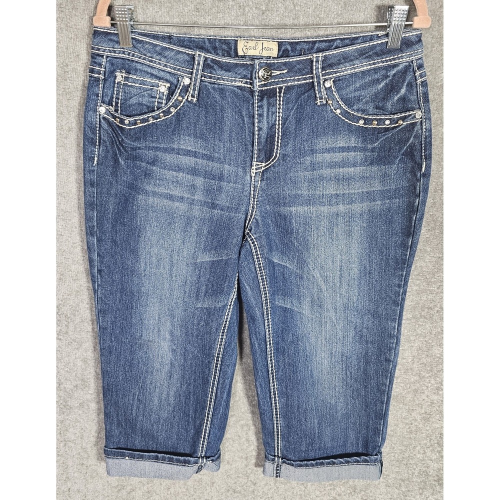 Earl Jeans Midrise Capri Jeans Women Size 10 Blue BLING Stretch Denim Cuffed Hem